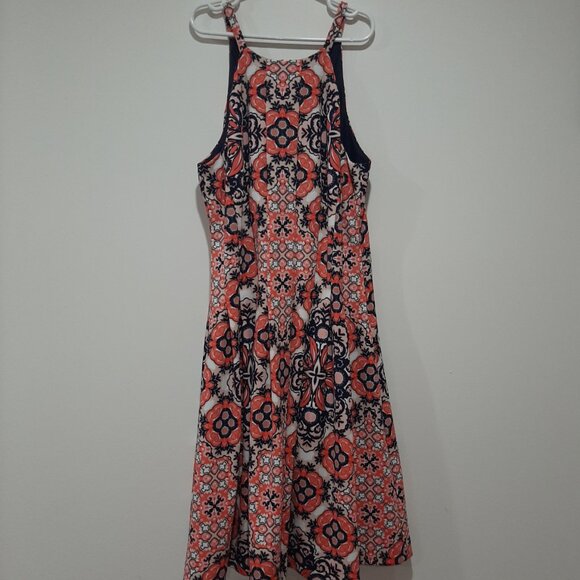 Vince Camuto boho retro print halter flare dress with pockets - Picture 3 of 12